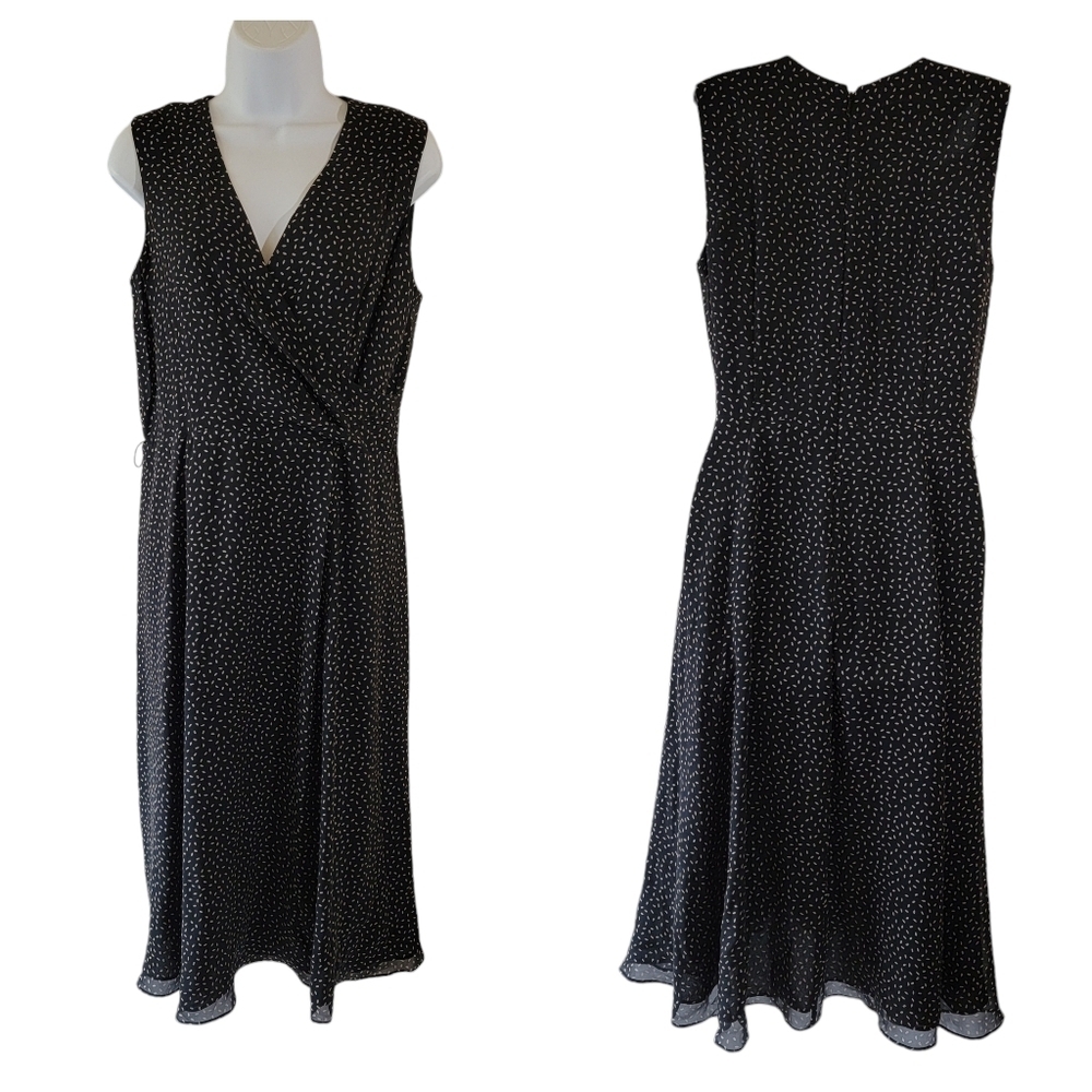 Talbots Pure Silk Black Tan All over Print Babydoll Midi Dress Sz 8 Whimsygoth